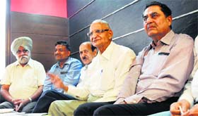 Members of the Ludhiana Electroplators Association address a press conference in Ludhiana