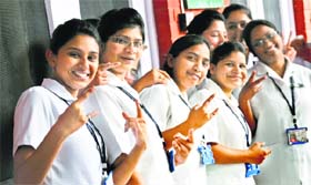 Nurses in a jubilant mood during the International Nurses Day celebrations at Christian Medical College and Hospital in Ludhiana on Monday