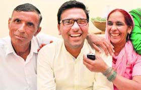 A jubilant Varinder Raika with his parents in Sector 20, Panchkula, on Tuesday