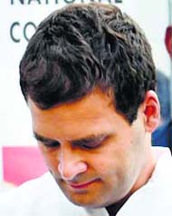 A dejected Cong V-P Rahul Gandhi in Delhi