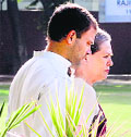 AICC chief Sonia Gandhi and party V-P Rahul Gandhi arrive for the Congress Working Committee meeting in New Delhi. Mukesh Aggarwal