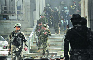 Afghan troops at the Indian consulate in Herat on Friday.