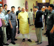 PM Narendra Modi takes a round of the PMO in Delhi on Thursday