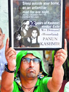 A Kashmiri Pandit during a protest in Jammu. 