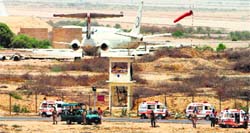 Pakistan security personnel at Karachi airport on Tuesday.