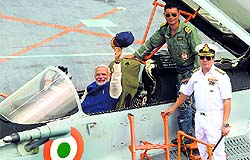 PM Narendra Modi in the cockpit of MiG 29K aircraft aboard INS Vikramaditya on Saturday