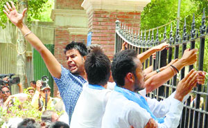 NSUI activists raise slogans during a demonstration against FYUP on Delhi Universitys North Campus on Tuesday.