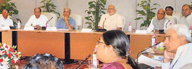 PM Narendra Modi chairs a meeting to curb inflation in New Delhi on Thursday.