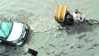 A waterlogged road after heavy showers in Patiala on Tuesday. Tribune photo: Rajesh Sachar