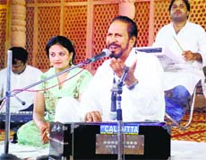 Divine tune: Barkat Sidhu (centre) at a concert