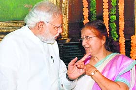 LS Speaker Sumitra Mahajan  with PM Narendra Modi at a function in New Delhi