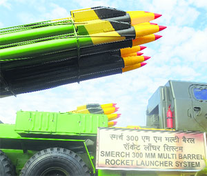 Smerch 300 MM multi-barrel rocket launcher system.
