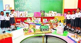 Students display their summer projects during an exhibition at Police DAV Public School;