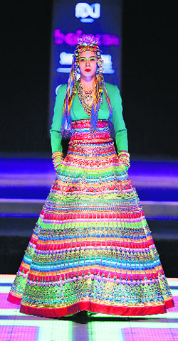 A model displays Manish Arora's creation
