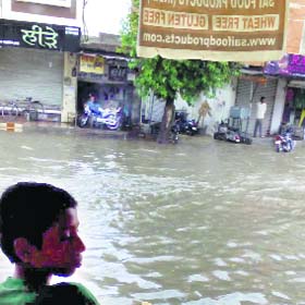 A flooded Railway Road in Doraha