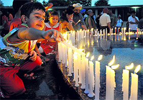 Remembering the bravehearts: Children light candles to mark the Kargil Vijay Diwas at the Chandigarh War Memorial in Bougainvillea Garden, Sector 3, Chandigarh, on Saturday.