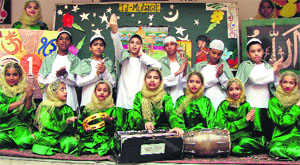 Students celebrate Eid at Blue Bird School in Panchkula on Monday.