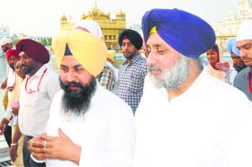 Punjab Deputy CM Sukhbir Badal pays obeisance at the Golden Temple in Amritsar on Saturday