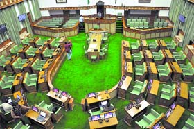The inside view of the Vidhan Sabha ready for the monsoon session on Tuesday