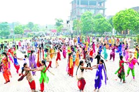 Students of Green Land Convent School, New Subhash Nagar, celebrate Teej