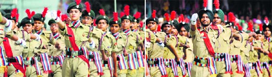 Inching closer to a glorious future: NCC cadets march during the Independence Day function at Guru Nanak Stadium in Ludhiana.