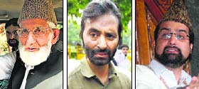 Hurriyat hardliner Syed Ali Shah Geelani, JKLF chief Yasin Malik and moderate Hurriyat leader Mirwaiz Umar Farooq who met Pak envoy
