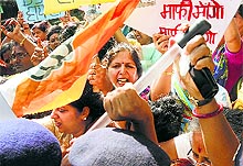 Mahila Congress activists protest outside Defence Minister Arun Jaitleys residence on Friday
