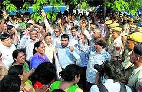 Lecturers of Haryana gherao Shiksha Sadan in Sector 5, Panchkula, on Monday.