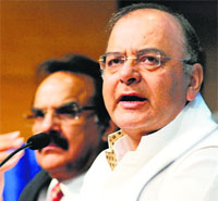FM Arun Jaitley at a press conference in New Delhi