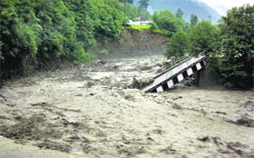 A collapsed bridge that connects Uri with Baramulla