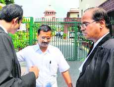 AAP chief Arvind Kejriwal comes out from the Supreme Court in New Delhi on Tuesday.