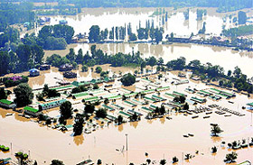 An aerial view of an inundated area of Srinagar on Wednesday