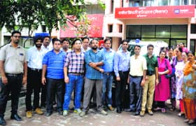 Rural medical officers outside the office of the ADC in Ludhiana