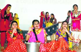 Students perform during a talent-hunt competition at the BCM College of Education in Ludhiana