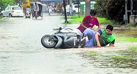 A few even suffered a fall on waterlogged roads in Ludhiana.