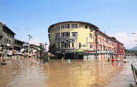 A flooded market at city centre in Srinagar