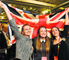 Pro-Union supporters celebrate after referendum results were announced in Edinburgh on Friday.