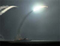 A Tomahawk cruise missile being fired from a US warship at Islamic State group targets in Syria on Tuesday.