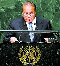 Pakistan PM Nawaz Sharif addresses the UN General Assembly in New York