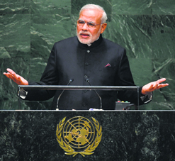 Prime Minister Narendra Modi speaks at the 69th Session of the UN General Assembly in New York on Saturday.