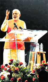 Prime Minister Narendra Modi addresses a gathering at Madison Square Garden in New York on Sunday