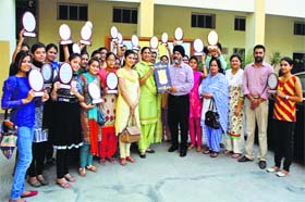 Students and teachers in a jubilant mood at Ramgarhia Girls College in Ludhiana