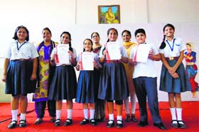 Winners of a solo dance competition in a jubilant mood at BCM School, Dugri