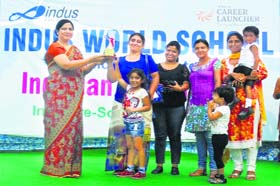 Participants being felicitated during the Indusian Fiesta 2014 at Indus World School in Ludhiana