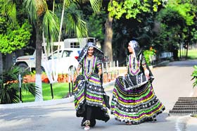 Two girls at Government College for Girls after their performance on the concluding day of the Panjab University Zonal Youth and Heritage Festival in Ludhiana