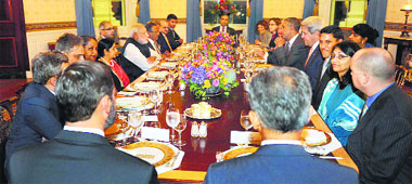 PM Narendra Modi at a private dinner hosted by US President Barack Obama at the White House in Washington DC on Monday. PTI