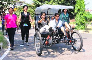 A team takes a trial of their vehicle designed for the fifth EFFI-cycle inter-college event at the University Institute of Engineering and Technology, Panjab University, on Wednesday.