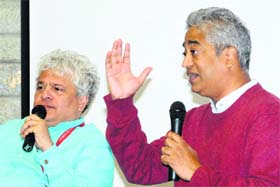 Journalist Rajdeep Sardesai (right) and author Suhel Seth in Kasauli on Sunday