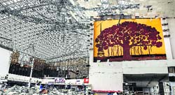The damaged roof of the Visakhapatnam airport after the cyclone in Andhra Pradesh, on Monday.