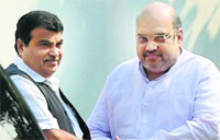 BJP president Amit Shah with Union Minister for Transport Nitin Gadkari in New Delhi on Monday. PTI 